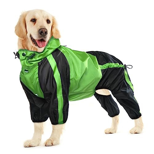 OUOBOB Hund Regenmantel, wasserdichte Hund Regenmantel für große Hunde, Leichte Regenjacke, Einstellbare 4-Beine Haustier Poncho mit Kapuze, Schneefeste Hund Weste Regenbekleidung von OUOBOB