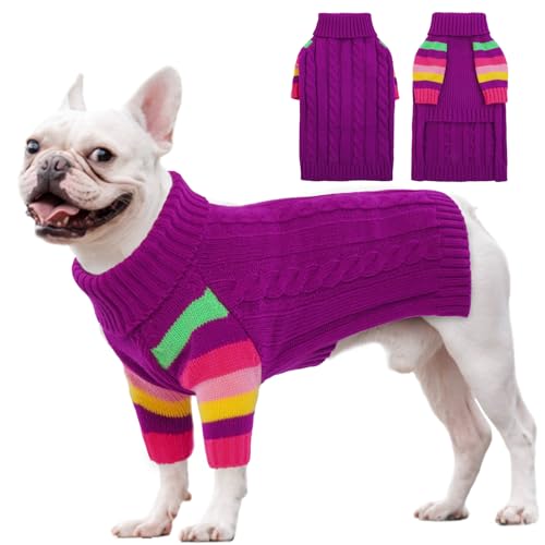 OUOBOB HundPullover, Medium HundPullover für Hunde Mädchen Jungen, Turtleneck Pullover Winter grüne Hund Weste, Weihnachten Hund Outfits, Haustier Sweatshirt Bekleidung Strickwaren, Frenchie, Beagle M von OUOBOB