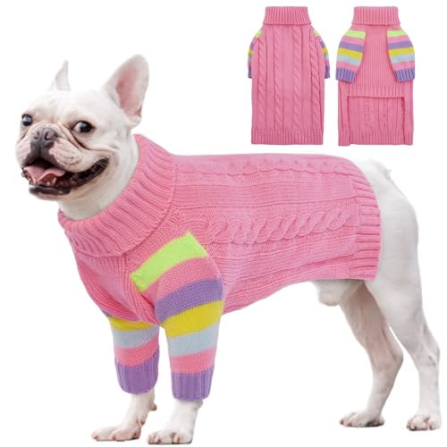 OUOBOB HundPullover, Medium HundPullover für Hunde Mädchen Jungen, Turtleneck Pullover Winter grüne Hund Weste, Weihnachten Hund Outfits, Haustier Sweatshirt Bekleidung Strickwaren, Frenchie, Beagle M von OUOBOB