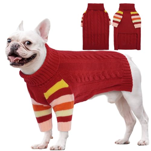 OUOBOB HundPullover, Medium HundPullover für Hunde Mädchen Jungen, Turtleneck Pullover Winter grüne Hund Weste, Weihnachten Hund Outfits, Haustier Sweatshirt Bekleidung Strickwaren, Frenchie, Beagle M von OUOBOB