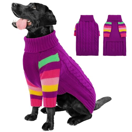 OUOBOB HundPullover, große HundPullover für Hunde Mädchen Jungen, Turtleneck Pullover Winter grüne Hund Weste, Weihnachten Hund Outfits, Haustier Sweatshirt Bekleidung Strickwaren, Golden Retriever XL von OUOBOB