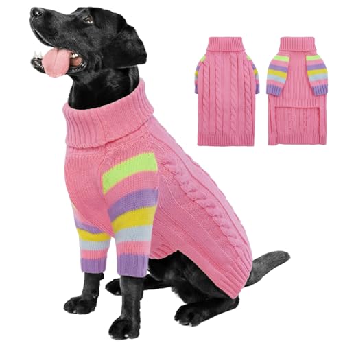 OUOBOB HundPullover, große HundPullover für Hunde Mädchen Jungen, Turtleneck Pullover Winter grüne Hund Weste, Weihnachten Hund Outfits, Haustier Sweatshirt Bekleidung Strickwaren, Golden Retriever XL von OUOBOB