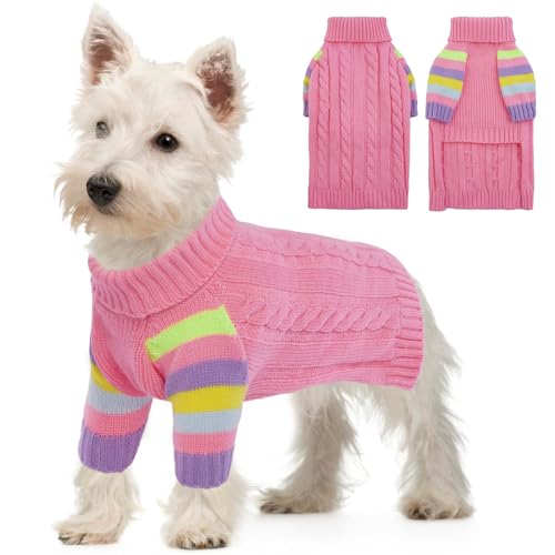 OUOBOB HundPullover, kleine HundPullover für Hunde Mädchen Jungen, Turtleneck Pullover Winter Green Puppy Pullover, Weihnachtshund Outfits, Haustier Sweatshirt Bekleidung Strickwaren, Chihuahua S von OUOBOB