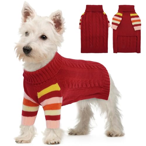 OUOBOB HundPullover, kleine HundPullover für Hunde Mädchen Jungen, Turtleneck Pullover Winter Green Puppy Pullover, Weihnachtshund Outfits, Haustier Sweatshirt Bekleidung Strickwaren, Chihuahua S von OUOBOB