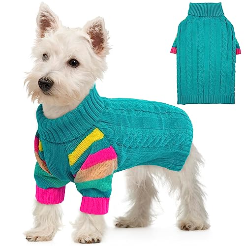 OUOBOB HundPullover, kleine HundPullover für Hunde Mädchen Jungen, Turtleneck Pullover Winter Grüner Welpen Pullover, Weihnachtshund Outfits, Haustier Sweatshirt Bekleidung Strickwaren, Chihuahua XS von OUOBOB