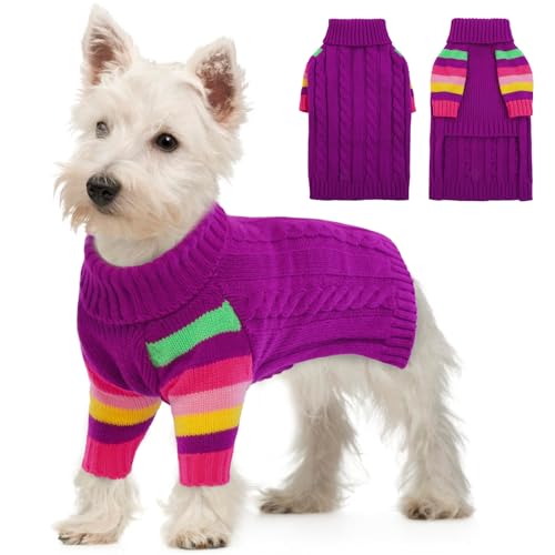 OUOBOB HundPullover, kleine HundPullover für Hunde Mädchen Jungen, Turtleneck Pullover Winter Grüner Welpen Pullover, Weihnachtshund Outfits, Haustier Sweatshirt Bekleidung Strickwaren, Chihuahua XS von OUOBOB