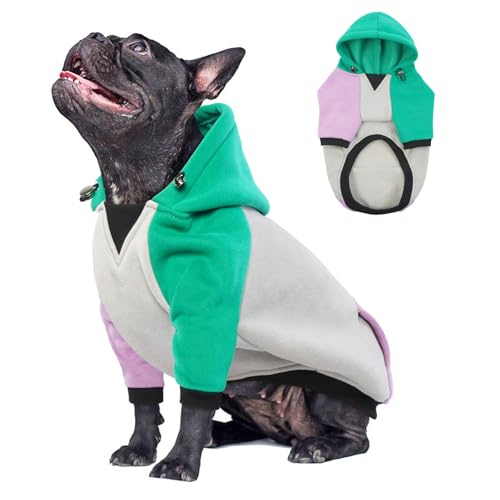 OUOBOB Hunde-Kapuzenpullover, mittelgroß, für den Winter, Herbst, warmer Hunde-Kapuzenpullover, Weihnachtspullover für kaltes Wetter, Hundepullover mit Tasche, Boston Terrier, Größe M von OUOBOB