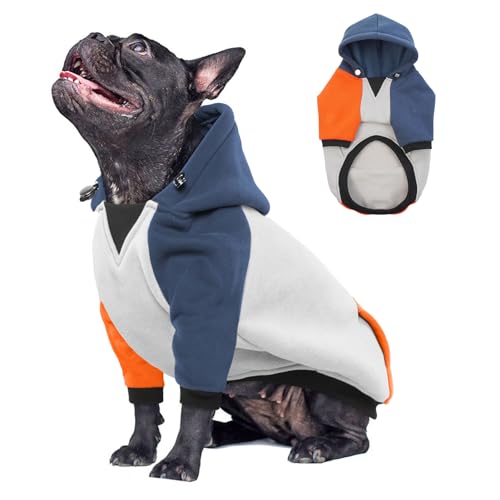 OUOBOB Hunde-Kapuzenpullover, mittelgroß, für den Winter, Herbst, warmer Hunde-Kapuzenpullover, Weihnachtspullover für kaltes Wetter, Hundepullover mit Tasche, Boston Terrier, Größe M von OUOBOB