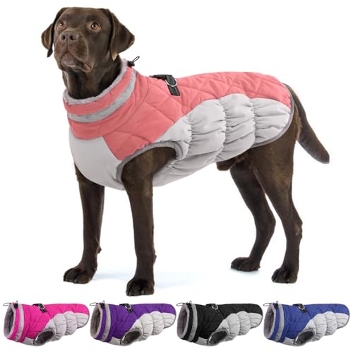 OUOBOB Hundemantel für große Hunde, Größe XXL, wasserdichte Hundejacke mit Reißverschluss hinten, extra großer Hundemantel, warmes Fleece, Hundejacke mit D-Ring, winddichte Hunde-Winterkleidung, von OUOBOB