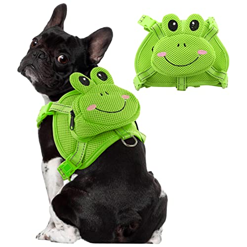 OUOBOB Hundegeschirr-Rucksack, niedlicher Hunde-Rucksack, Träger für kleine, mittelgroße Hunde, kein Ziehen, Hunde-Satteltasche, Haustierweste, Netz-Frosch-Selbsttasche mit D-Ring für Welpen, Outdoor, von OUOBOB