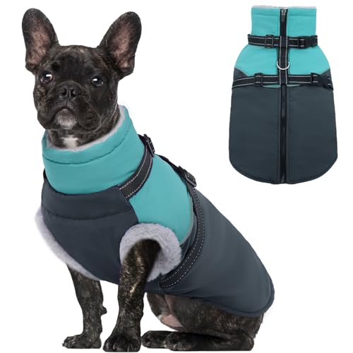 OUOBOB Hundemantel, Hundemäntel für mittelgroße Hunde, Wintermantel mit integriertem Geschirr, wasserdichte Hundejacke, warme Hunde-Schneeanzugweste, Hunde-Fleecejacke, Kaltwettermantel, Französische von OUOBOB