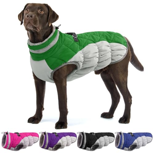 OUOBOB Hundemantel, warme Hundejacken, Hundemäntel mit integriertem Geschirr, wasserdichte Hunde-Fleeceweste, reflektierender Hunde-Schneeanzug für kaltes Wetter, winddichtes Hunde-Schneejacken-Outfit von OUOBOB