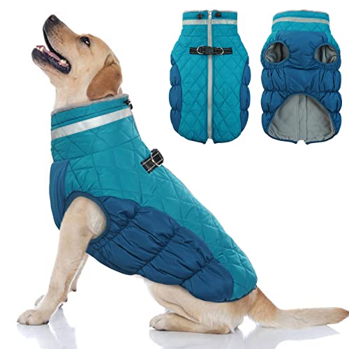 OUOBOB Hundemantel, warme Hundejacken, Hundemäntel mit integriertem Geschirr, wasserdichte Hunde-Fleeceweste, reflektierender Hunde-Schneeanzug für kaltes Wetter, winddichtes Hunde-Schneejacken-Outfit von OUOBOB