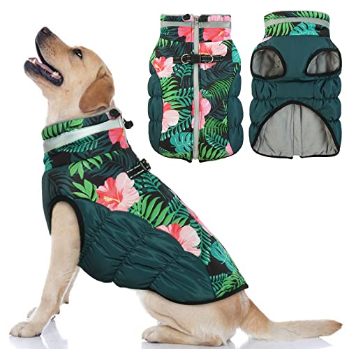 OUOBOB Hundemantel, warme Hundejacken, Hundemäntel mit integriertem Geschirr, wasserdichte Hunde-Fleeceweste, reflektierender Hunde-Schneeanzug für kaltes Wetter, winddichtes Hunde-Schneejacken-Outfit von OUOBOB