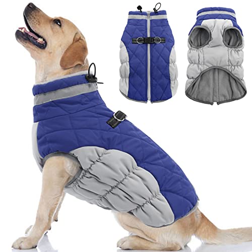 OUOBOB Hundemantel, warme Hundejacken, Hundemäntel mit integriertem Geschirr, wasserdichte Hunde-Fleeceweste, reflektierender Hunde-Schneeanzug für kaltes Wetter, winddichtes Hunde-Schneejacken-Outfit von OUOBOB