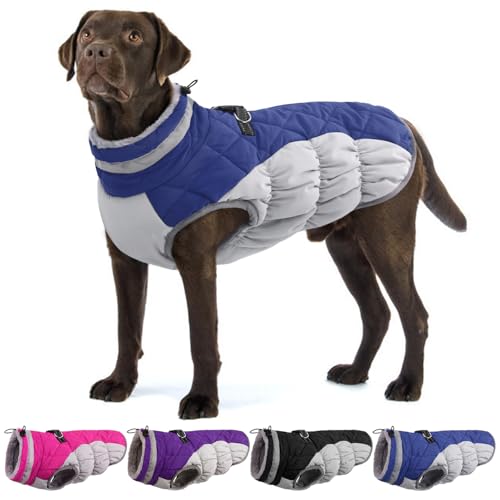 OUOBOB Hundemantel, warme Hundejacken, Hundemäntel mit integriertem Geschirr, wasserdichte Hunde-Fleeceweste, reflektierender Hunde-Schneeanzug für kaltes Wetter, winddichtes Hunde-Schneejacken-Outfit von OUOBOB