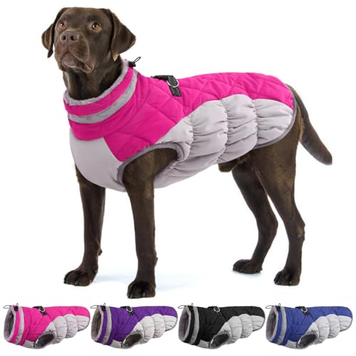 OUOBOB Hundemantel, warme Hundejacken, Hundemäntel mit integriertem Geschirr, wasserdichte Hunde-Fleeceweste, reflektierender Hunde-Schneeanzug für kaltes Wetter, winddichtes Hunde-Schneejacken-Outfit von OUOBOB