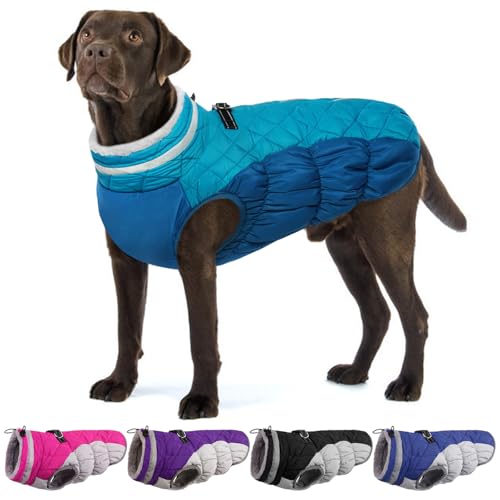 OUOBOB Hundemantel, warme Hundejacken, Hundemäntel mit integriertem Geschirr, wasserdichte Hunde-Fleeceweste, reflektierender Hunde-Schneeanzug für kaltes Wetter, winddichtes Hunde-Schneejacken-Outfit von OUOBOB