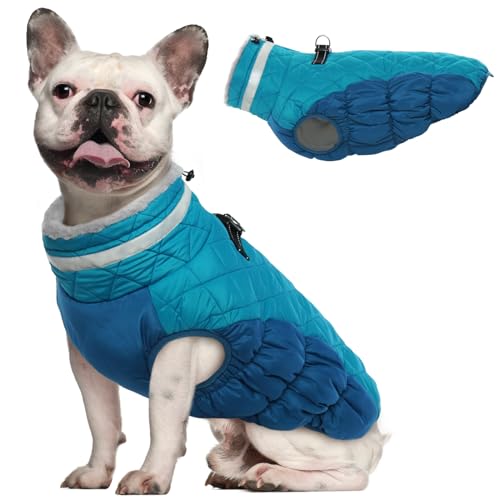 OUOBOB Hundemantel, warme Hundejacken, Hundemäntel mit integriertem Geschirr, wasserdichte Hunde-Fleeceweste, reflektierender Hunde-Schneeanzug für kaltes Wetter, winddichtes Hunde-Schneejacken-Outfit von OUOBOB