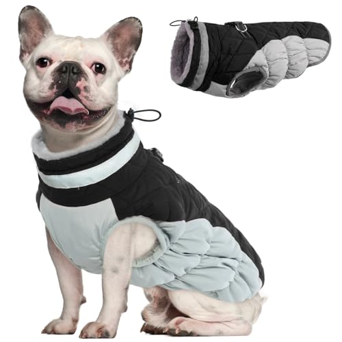 OUOBOB Hundemantel, warme Hundejacken, Hundemäntel mit integriertem Geschirr, wasserdichte Hunde-Fleeceweste, reflektierender Hunde-Schneeanzug für kaltes Wetter, winddichtes Hunde-Schneejacken-Outfit von OUOBOB