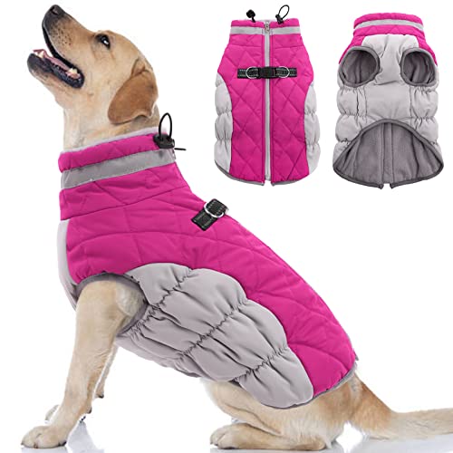 OUOBOB Hundemantel, warme Hundejacken, Hundemäntel mit integriertem Geschirr, wasserdichte Hunde-Fleeceweste, reflektierender Hunde-Schneeanzug für kaltes Wetter, winddichtes Hunde-Schneejacken-Outfit von OUOBOB