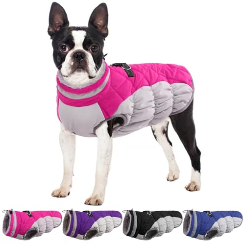 OUOBOB Hundemantel, warme Hundejacken, Hundemäntel mit integriertem Geschirr, wasserdichte Hunde-Fleeceweste, reflektierender Hunde-Schneeanzug für kaltes Wetter, winddichtes Hunde-Schneejacken-Outfit von OUOBOB