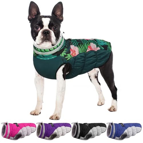 OUOBOB Hundemantel, warme Hundejacken, Hundemäntel mit integriertem Geschirr, wasserdichte Hunde-Fleeceweste, reflektierender Hunde-Schneeanzug für kaltes Wetter, winddichtes Hunde-Schneejacken-Outfit von OUOBOB