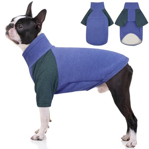 OUOBOB Hundemantel mit Rollkragen, dehnbar, weicher Hundemantel für kaltes Wetter, Fleece-Hundebekleidung für mittelgroße Hunde, Rollkragen-Strick-Sweatshirt, leichte Kleidung, Jumpsuit, Hemd, Boston von OUOBOB