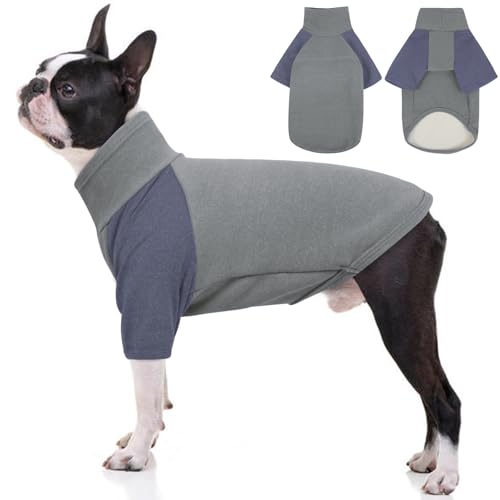 OUOBOB Hundemantel mit Rollkragen, dehnbar, weicher Hundemantel für kaltes Wetter, Fleece-Hundebekleidung für mittelgroße Hunde, Rollkragen-Strick-Sweatshirt, leichte Kleidung, Jumpsuit, Hemd, Boston von OUOBOB