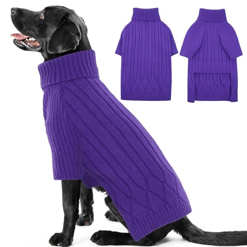 OUOBOB Hundepullover, Größe XL, Weihnachtspullover für große Rassen, Rollkragenpullover, Strickwaren für Jungen und Mädchen, Hunde-Sweatshirt, Kint Big Dog Sweater, Bernhardiner (Lila, XXXXXL) von OUOBOB