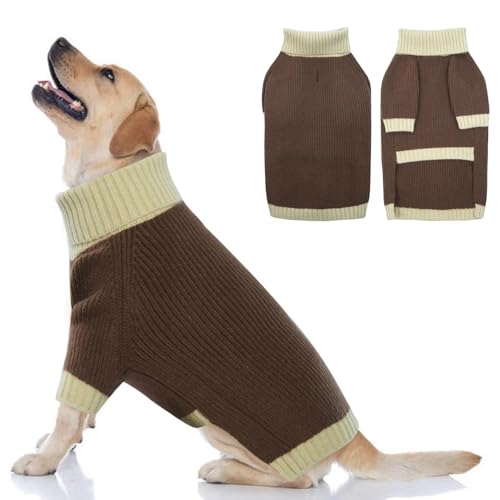 OUOBOB Hundepullover, Größe XL, Weihnachtspullover für große Rassen, Rollkragenpullover, Strickwaren für Jungen und Mädchen, klassischer Zopfstrick-Hundepullover, Deutscher Schäferhund, Kamel, Größe von OUOBOB