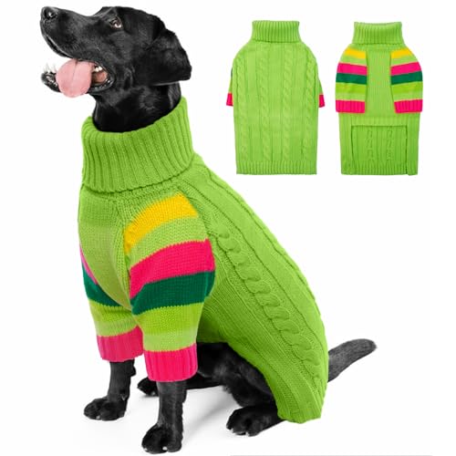 OUOBOB HundPullover, große HundPullover für Hunde Mädchen Jungen, Turtleneck Pullover Winter grüne Hund Weste, Weihnachten Hund Outfits, Haustier Sweatshirt Bekleidung Strickwaren, Golden Retriever XL von OUOBOB