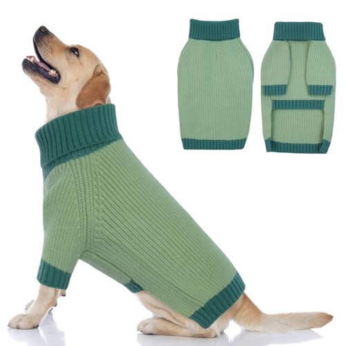 OUOBOB Hundepullover, Hundepullover, große Größe, für Hunde, Mädchen, Jungen, Thermo-Rollkragen-Strickpullover, Hässlicher Weihnachtspullover, warmer Pullover, Winterkleidung, Strickwaren, Golden von OUOBOB