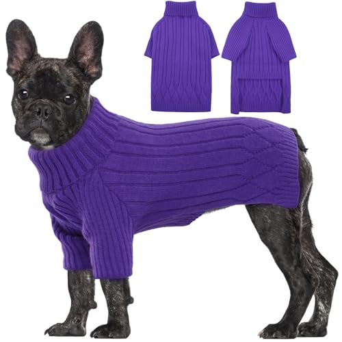 OUOBOB Hundepullover, Hundepullover für mittelgroße Hunde, Mädchen und Jungen, Rollkragenpullover, Weihnachtspullover, warmer Hunde-Winterpullover, Haustier-Sweatshirt, Outfit, gestrickt, Französische von OUOBOB