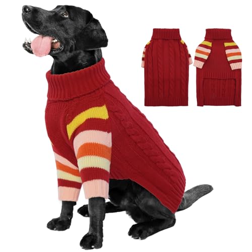OUOBOB Hundepullover, große Hundepullover für Hunde Mädchen Jungen, Turtleneck Pullover Winter grüne Hundeweste, Weihnachtshund Outfits, Haustier Sweatshirt Bekleidung Strickwaren, XXL von OUOBOB