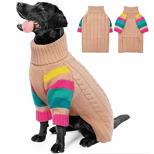 OUOBOB HundPullover, große HundPullover für Hunde Mädchen Jungen, Turtleneck Pullover Winter grüne Hund Weste, Weihnachten Hund Outfits, Haustier Sweatshirt Bekleidung Strickwaren, Golden Retriever XL von OUOBOB