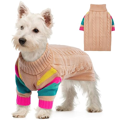 OUOBOB HundPullover, kleine HundPullover für Hunde Mädchen Jungen, Turtleneck Pullover Winter Green Puppy Pullover, Weihnachtshund Outfits, Haustier Sweatshirt Bekleidung Strickwaren, Chihuahua S von OUOBOB