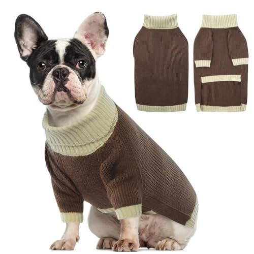 OUOBOB Hundepullover, mittelgroße Hundepullover, Weihnachtspullover, Rollkragenpullover, Strickwaren für Jungen und Mädchen, klassischer Zopfstrick-Hundepullover, Französische Bulldogge, Beagle, von OUOBOB