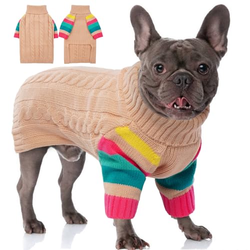 OUOBOB HundPullover, Medium HundPullover für Hunde Mädchen Jungen, Turtleneck Pullover Winter grüne Hund Weste, Weihnachten Hund Outfits, Haustier Sweatshirt Bekleidung Strickwaren, Frenchie, Beagle L von OUOBOB