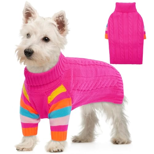 OUOBOB HundPullover, kleine HundPullover für Hunde Mädchen Jungen, Turtleneck Pullover Winter Green Puppy Pullover, Weihnachtshund Outfits, Haustier Sweatshirt Bekleidung Strickwaren, Chihuahua S von OUOBOB