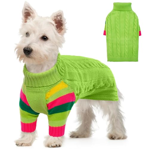 OUOBOB HundPullover, kleine HundPullover für Hunde Mädchen Jungen, Turtleneck Pullover Winter Green Puppy Pullover, Weihnachtshund Outfits, Haustier Sweatshirt Bekleidung Strickwaren, Chihuahua S von OUOBOB