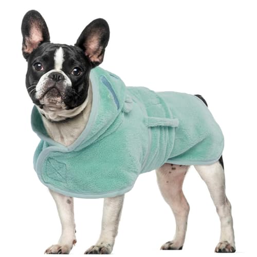 OUOBOB Hundetrocknungsmantel, Hundemantel zum Trocknen von Hunden, rosa Hundetücher für mittlere Hunde, Mikrofaser Hunderobe mit Kapuze für verstellbare Bauchgurte für Frenchie, Boston Terrier M von OUOBOB