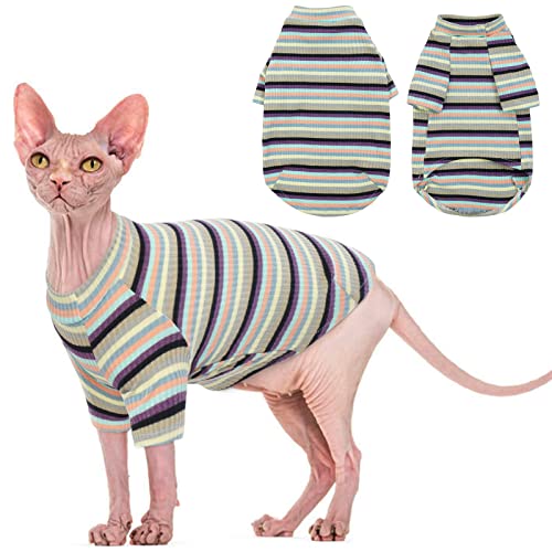 OUOBOB Sphynx Haarloses Katzen-Shirt, weiche Kätzchen-Kleidung, atmungsaktive Baumwoll-T-Shirts, Haustierpullover, Sommer, Rundkragen, Weste, Kätzchen-Hemd, Pyjama, Overall, ärmellos, Katzenkostüm für von OUOBOB