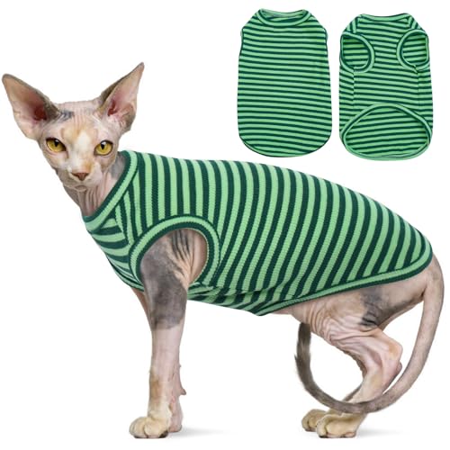 OUOBOB Sphynx Katze Kleidung, Atmungsaktive haarlose Katze Shirts, Streifen Kätzchen T-Shirts Ärmellos Pullover Katze Pullover Pullover, Haustier Sommer Kleidung für Sphynx, Cornish Rex, Devon Rex von OUOBOB