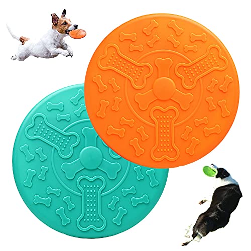 OUOQI Hundespielzeug Frisbee,Hunde Frisbees,2 Stück Dog Frisbee Disc,Gummi Frisbee,Hund Scheibe,für kleine Hunde Land und Wasser,Fangen,Werfen,Spielen,Hundetraining von OUOQI