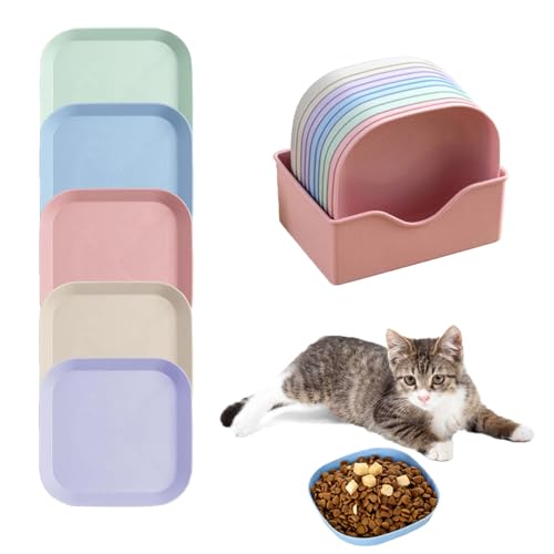 OUOQI Bunt Katzenfutter Napfset, 12 Stück Fressnapf Katze Futternapf, Katzennapf Flach, Plastik Katzenfutter Napf Set, Bunt Plastik Katzen Napf Set, Whisker Fatigue Katzenteller, Fressnapf Katze von OUOQI