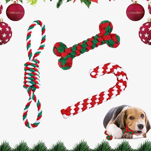 OUOQI Hundespielzeug Zuckerstange,3 Stück Weihnachts Zuckerstangen Seil,Hundespielzeug Seil Baumwolle,Hundespielzeug Seil,Robust Seil Hundespielzeug,Hundeseilspielzeug,Hundespielzeug Weihnachten von OUOQI