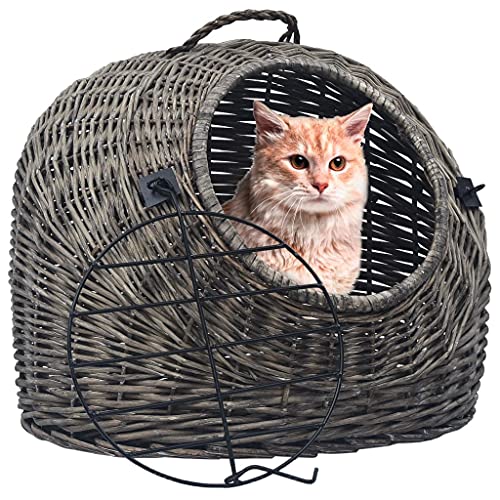 Katzen-Transportkorb Grau 45x35x35 cm Natürliche Weide Grau von OUSEE