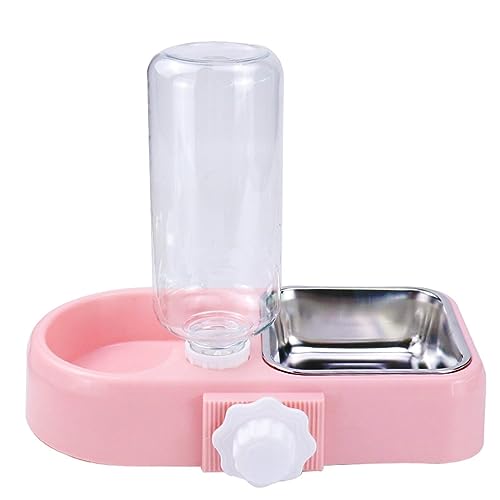 OUSHOP Hängendes Haustier-Split-Doppelnapf-Wasser- und Futternapf-Set mit automatischer Spenderflasche aus abnehmbarem Edelstahl,Rosa,one Size von OUSHOP