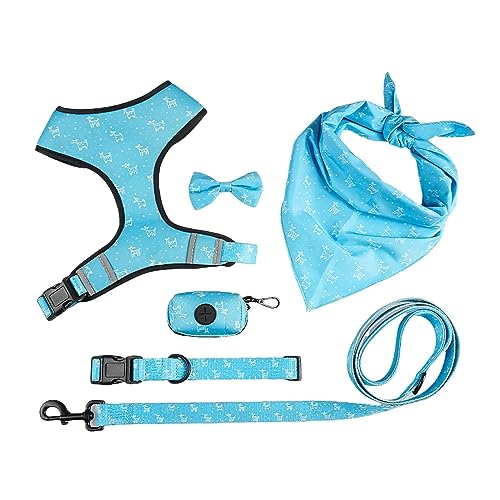 OUSHOP Pet Comfort Hundegeschirr-Set, 6-teilig, wendbar, Bedruckt, groß, verstellbar, reflektierender Streifen, Sicherheitsnetz-Weste-Set,Blau,S von OUSHOP